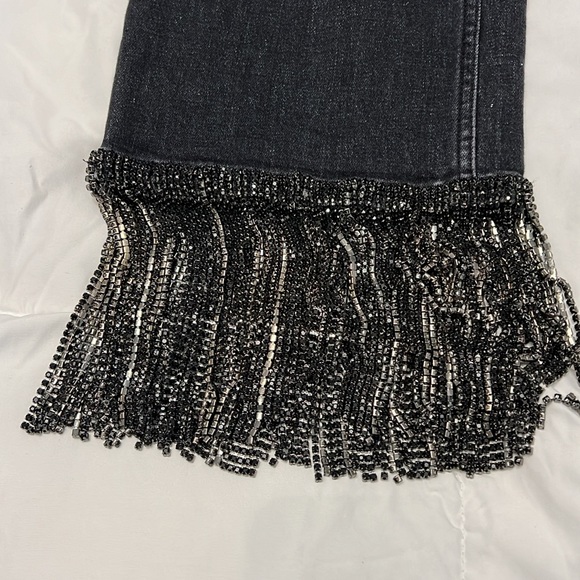 Alice & Olivia black boyfriend jeans new with tags Fringe  rhinestone size29 - Picture 2 of 12